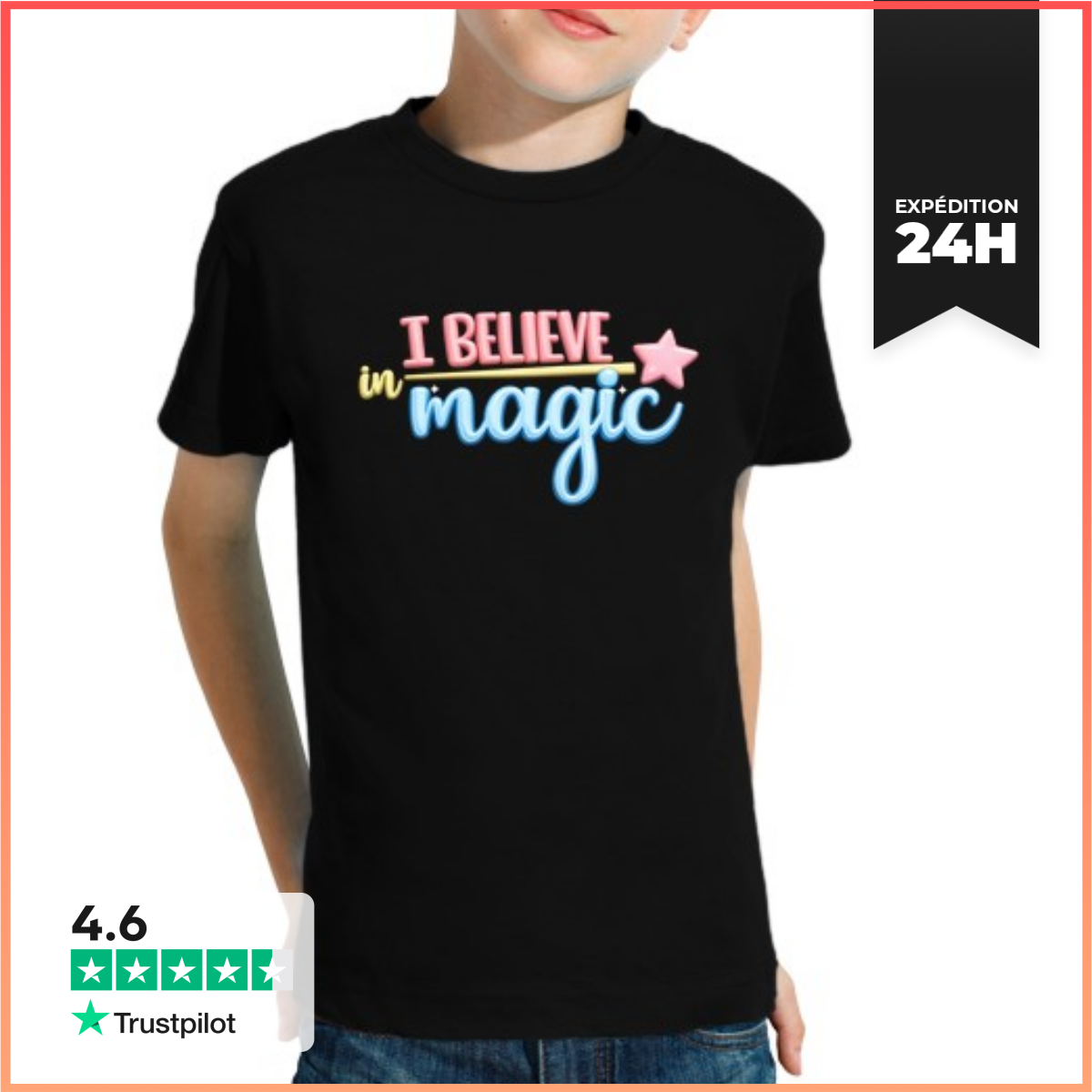 Tee Shirt Pour Enfant Manche Courte Je Crois En La Magie - Mc-image