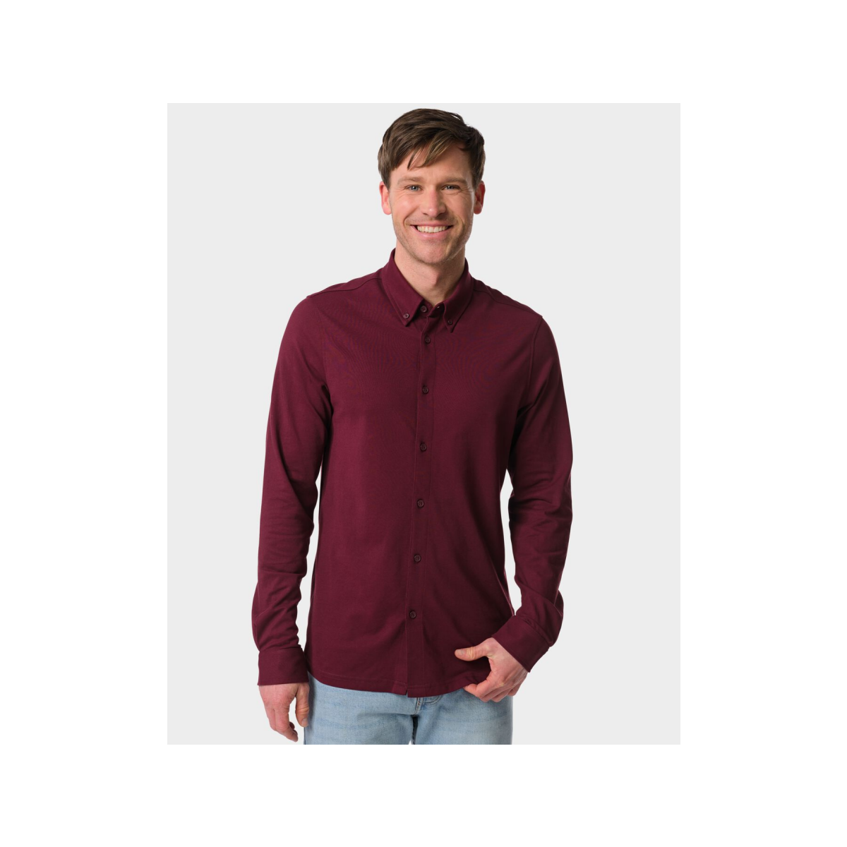 HEMA Herenoverhemd Billy jersey donkerrood (donkerrood)