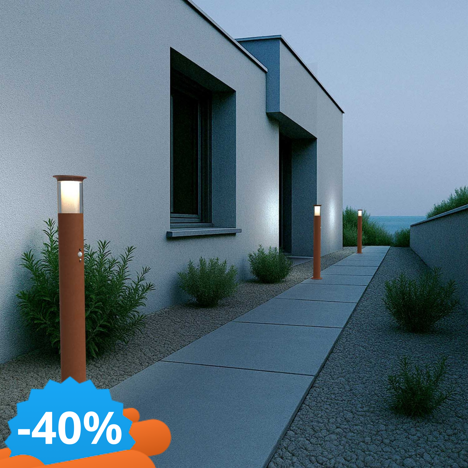 Paletto Solare 80Cm In Acciaio Corten Con Sensore Movimento E Picchetto Colore Bianco Naturale 4.000K-image