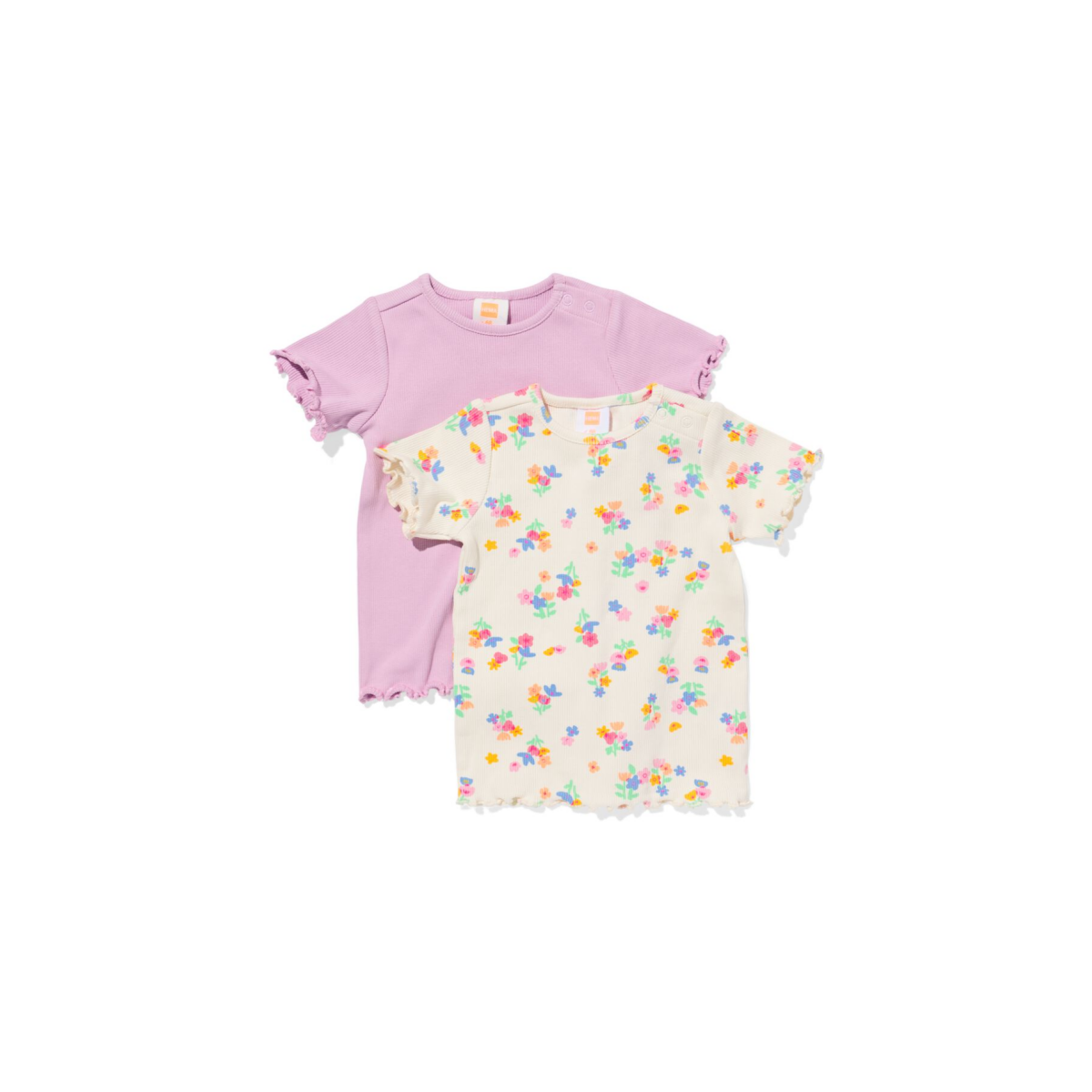 HEMA Baby T-shirts rib bloemen - 2 stuks paars (paars)