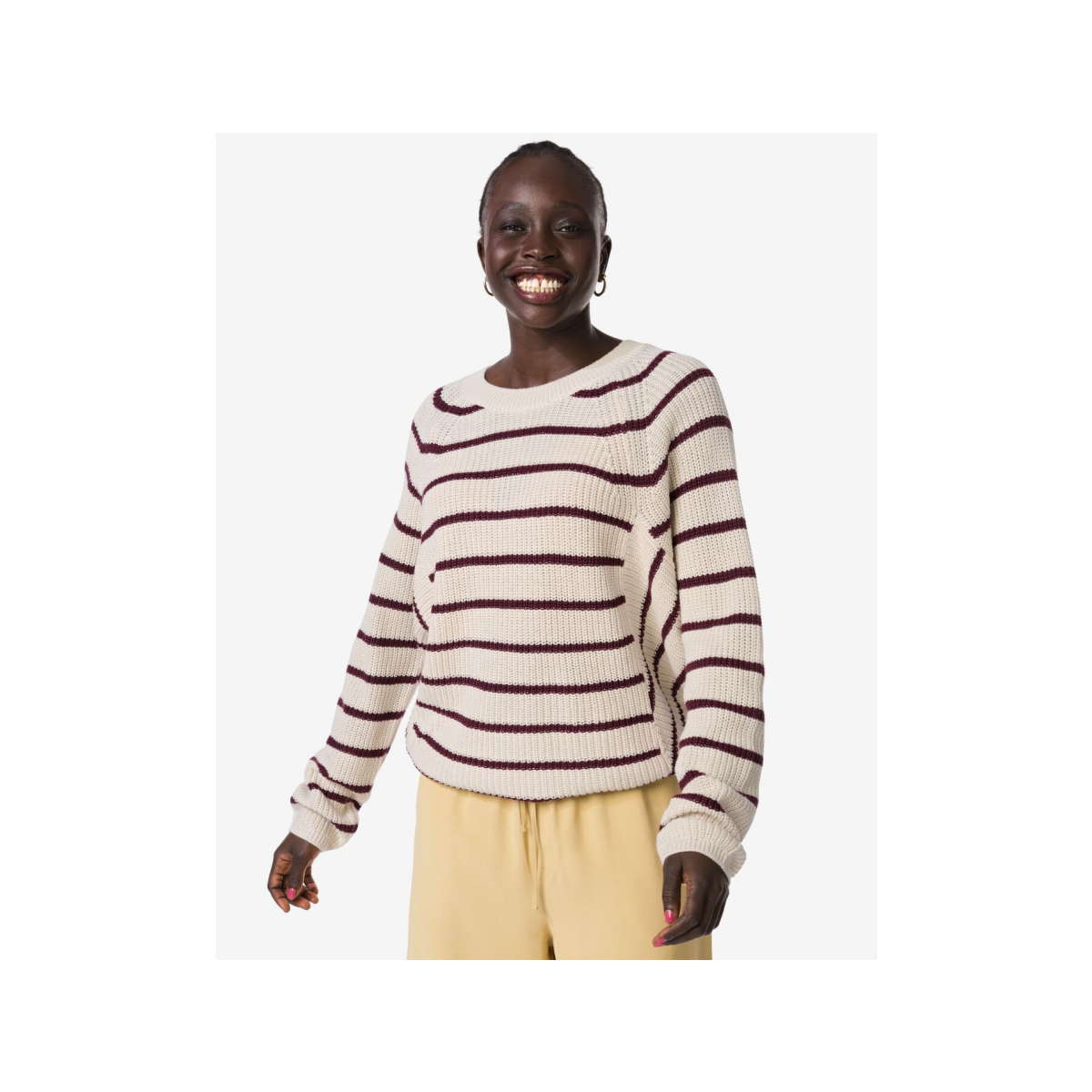 HEMA HEMA Damestrui Olena Fijngebreid Strepen Gebroken Wit (gebroken wit)