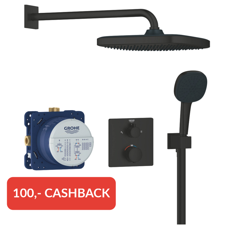 Grohe Precision inbouw regendoucheset Comfort 250 met 3 straalsoorten mat zwart vierkant