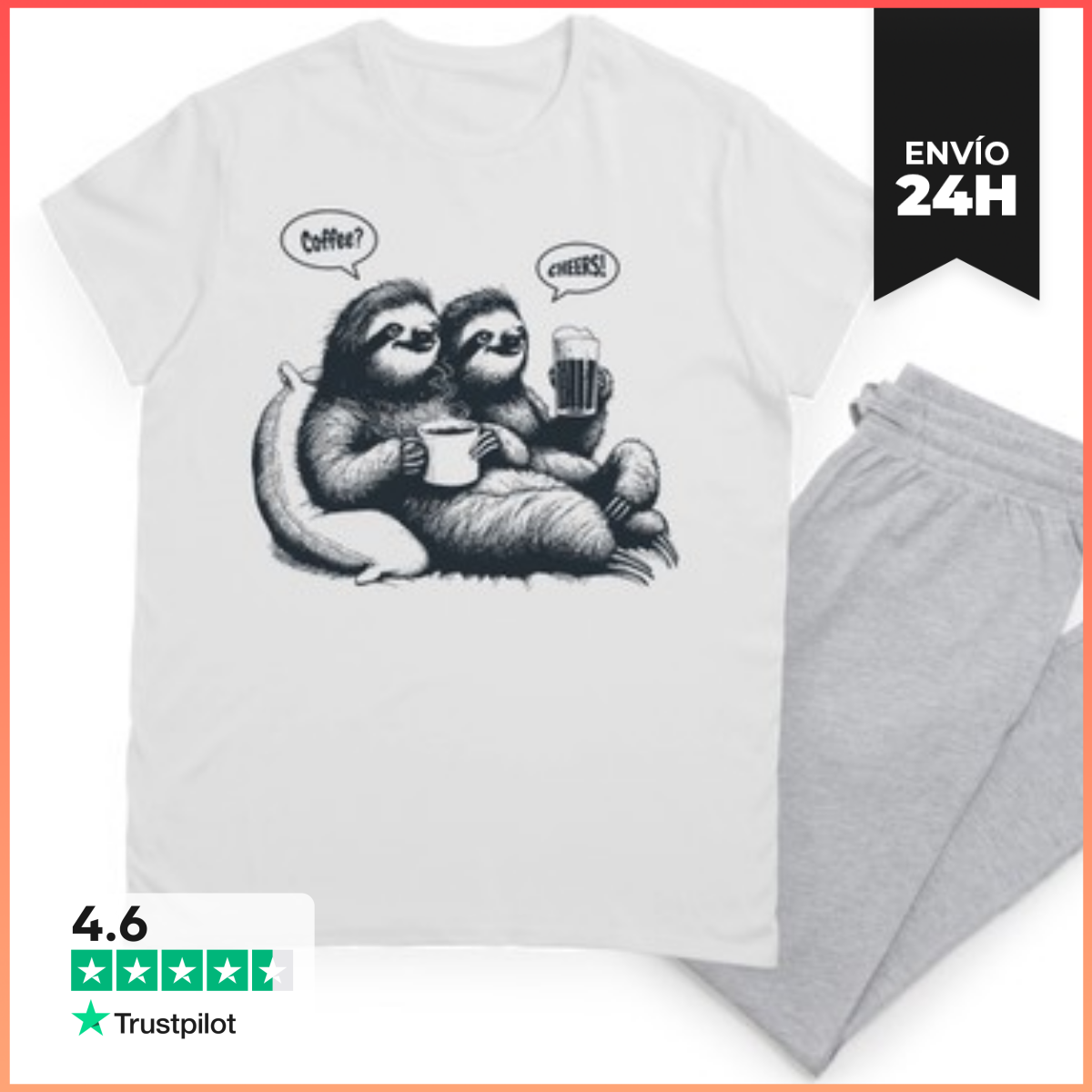 Pijama COFFEE CHEERS SLOTHS PEREZOSOS laTostadora
