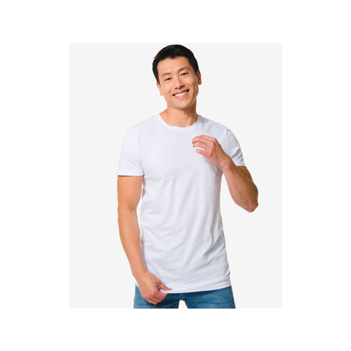 HEMA Heren t-shirt regular fit o-hals extra lang - 2 stuks wit (wit)