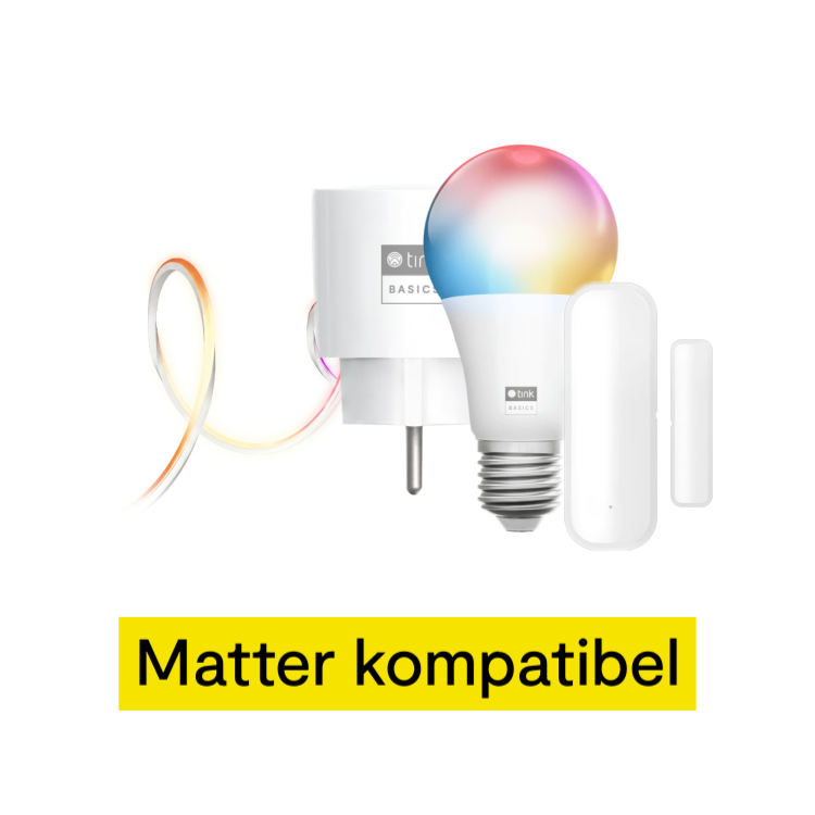 tink Basics Matter Set - mit Neon Light Strip + White & Color E27 Bulb + Plug + Door & Window Sensor