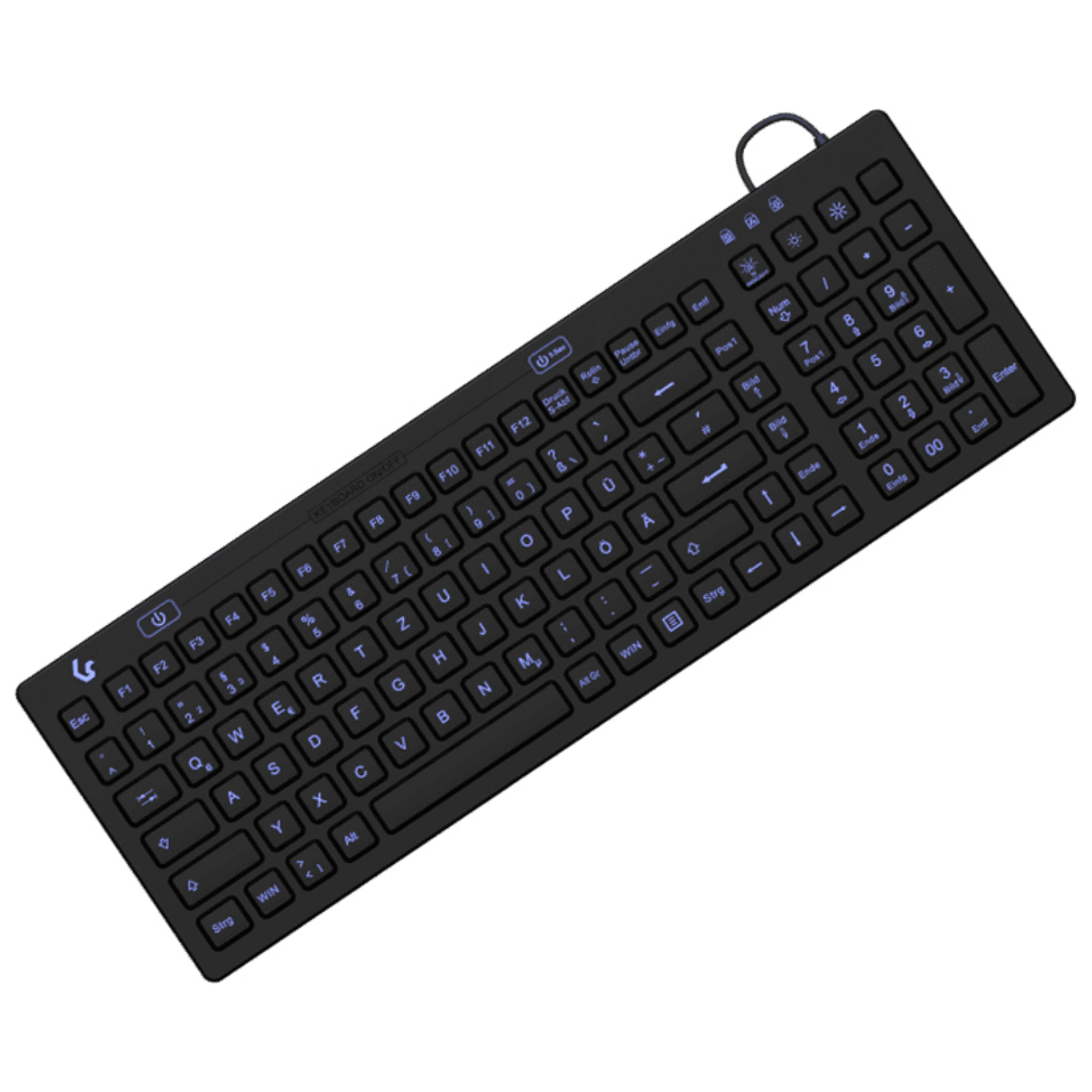 KeySonic KSK-6031INEL-B (DE), Kompakt Hygienetastatur, Industrietastatur, USB, Beleuchtung, schwarz,