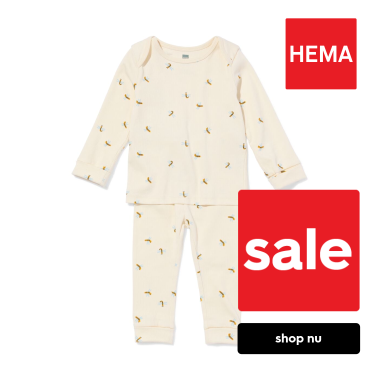 HEMA Baby meegroeipyjama rib dieren gebroken wit (gebroken wit)