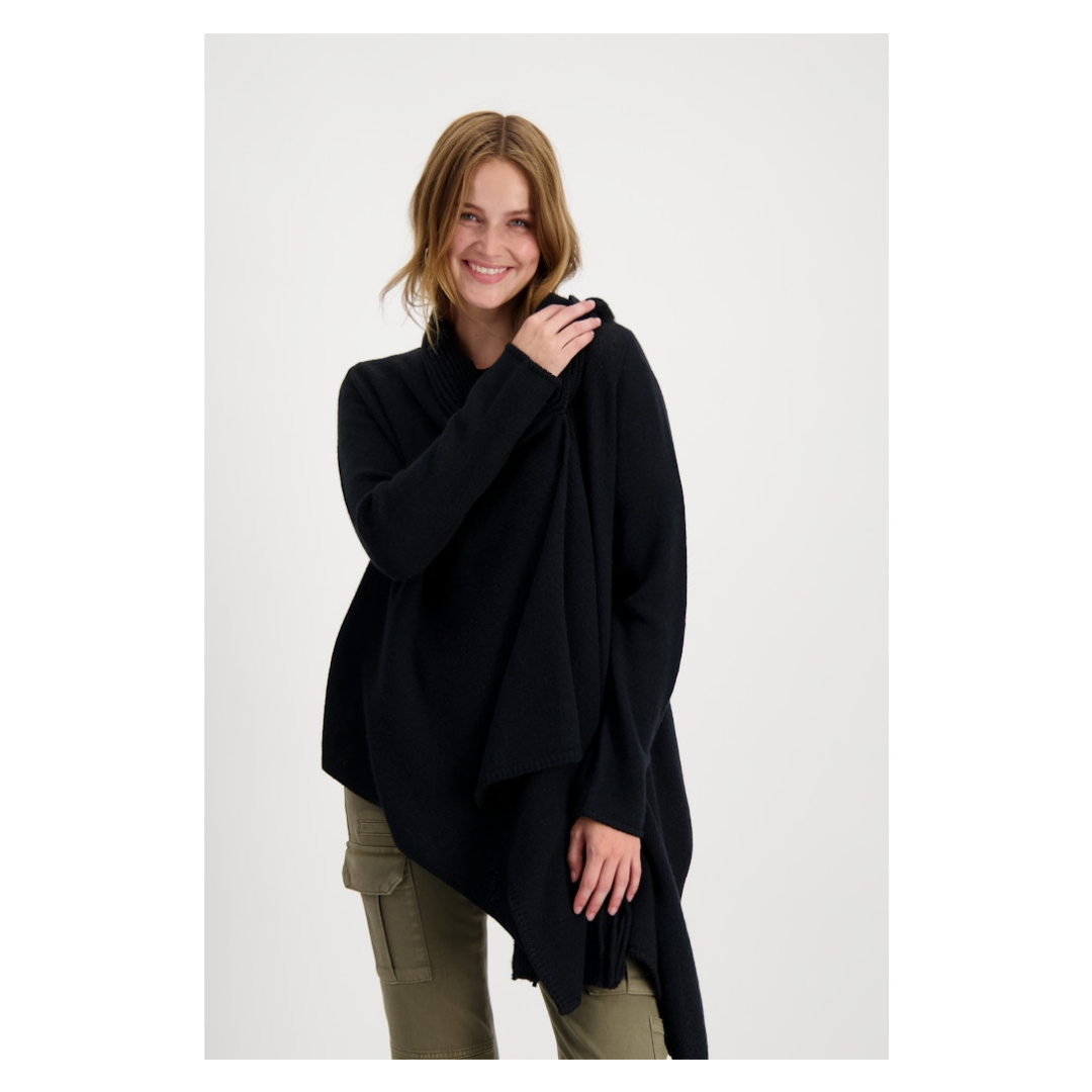 monari Pullover Strickjacke Schalkragen Schwarz Wolle-Polyacryl