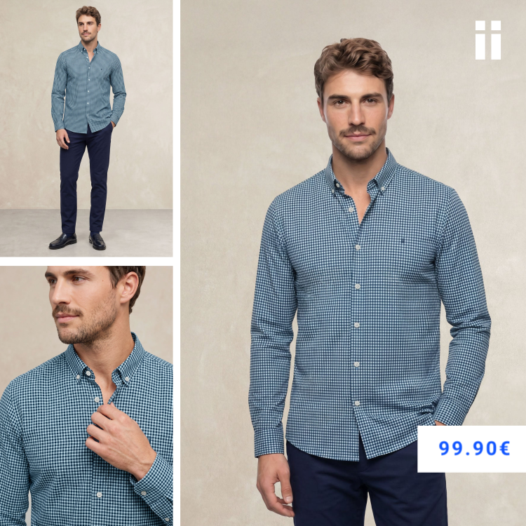 Camisa casual hombre vichy azul tormenta regular