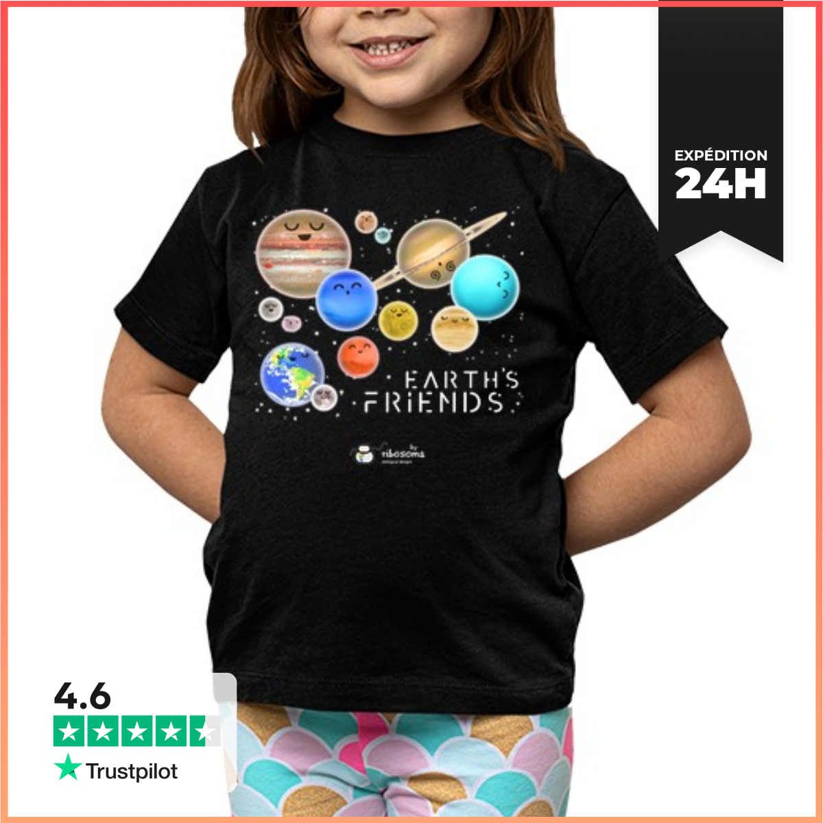 Tee Shirt Pour Enfant Manche Courte Friends Terre Milieux Sombres-image