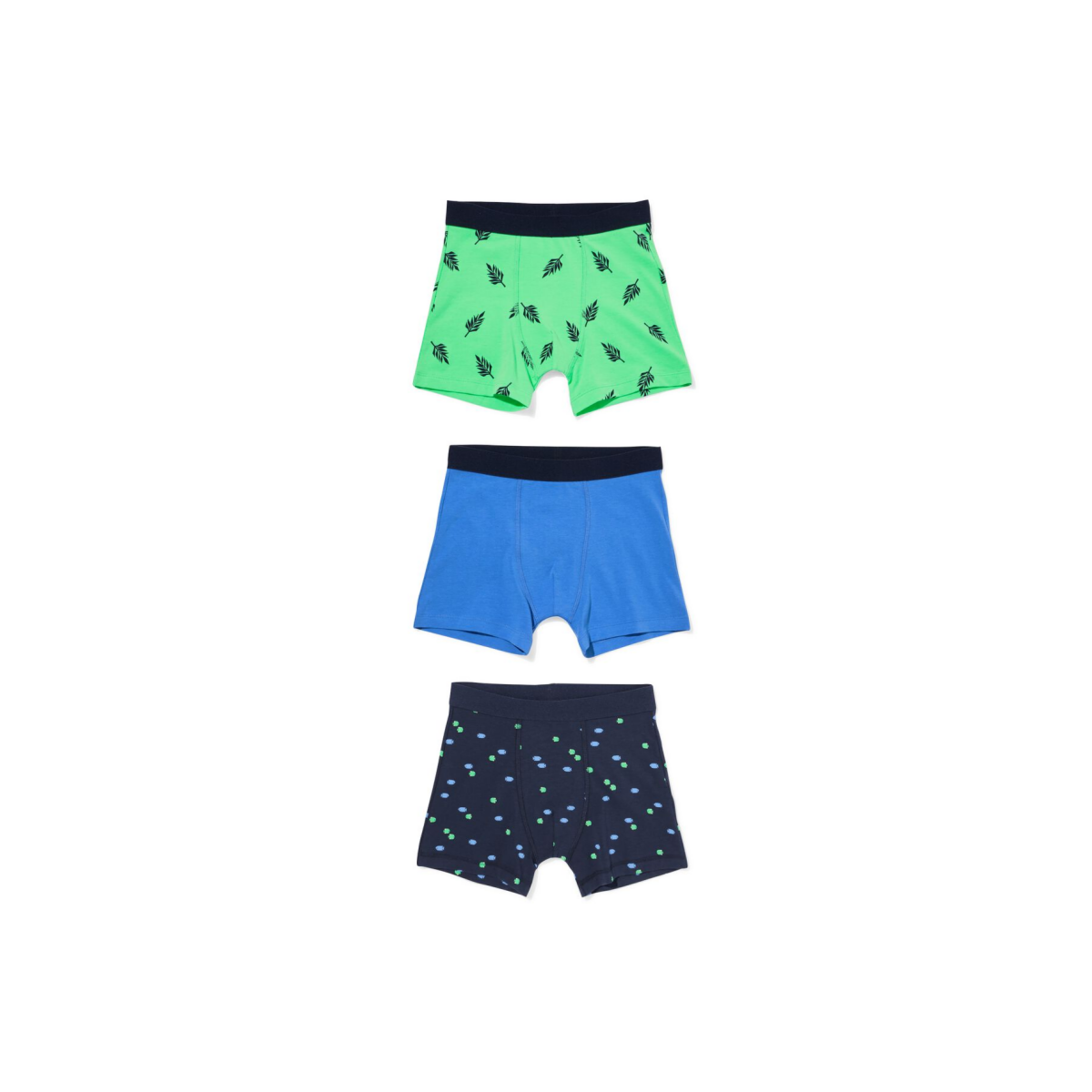 HEMA Kinderboxers stretch katoen bladeren - 3 stuks blauw (blauw)