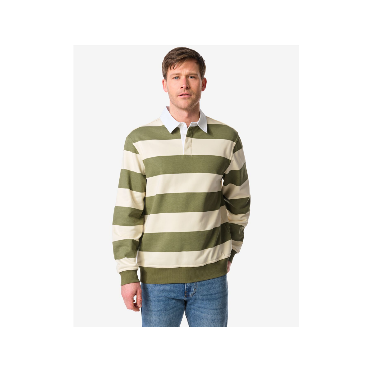 HEMA Herentrui Sammy sweatstof strepen middengroen (middengroen)