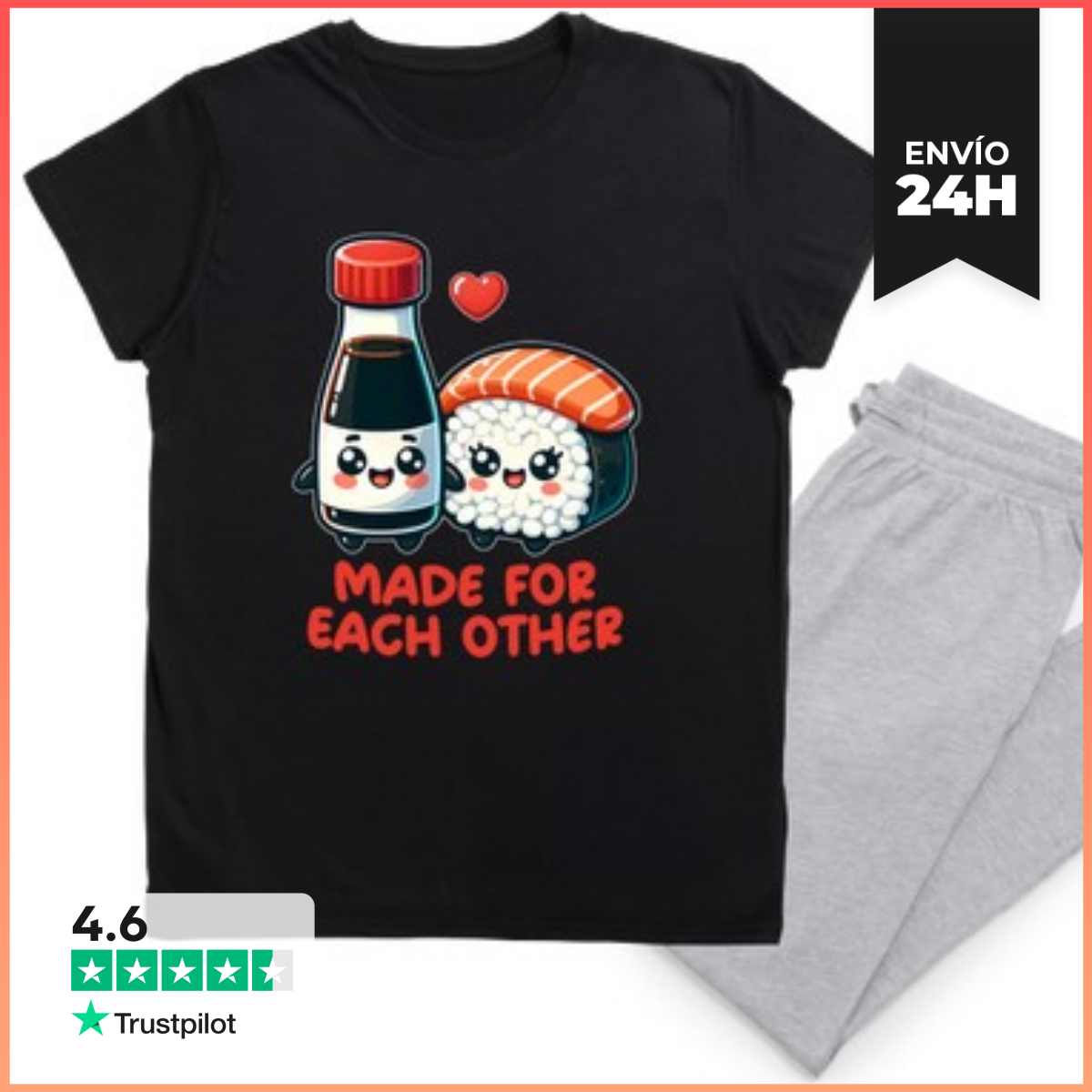 Pijama sushi y salsa de soja kawaii laTostadora