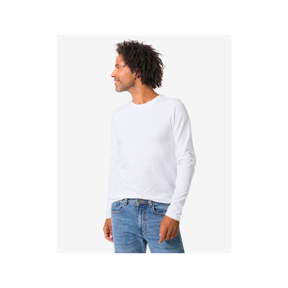 HEMA Heren T-shirts lange mouw slimfit o-hals - 2 stuks wit (wit)