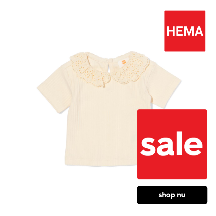 HEMA Baby T-shirt rib geborduurd ecru (ecru)