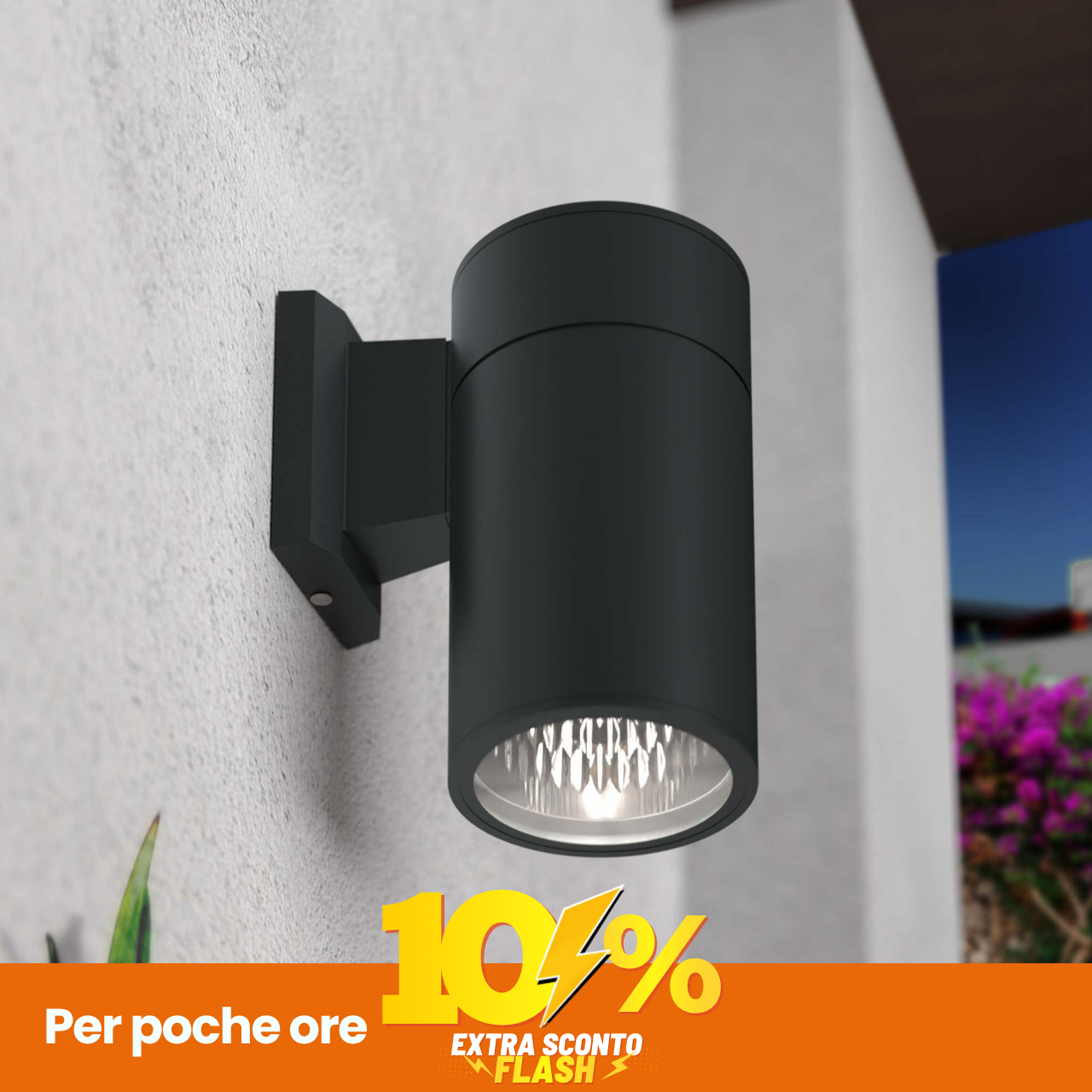 Applique Cilindrica Monodirezionale XL IP54 Base E27 - Nera-image
