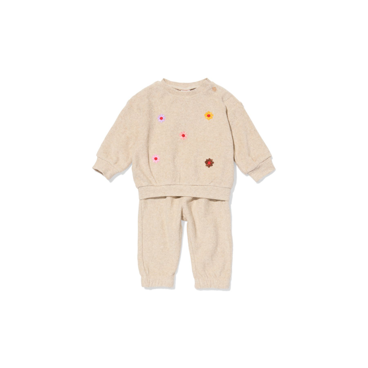 HEMA Baby kleding sweatset bloemen zand