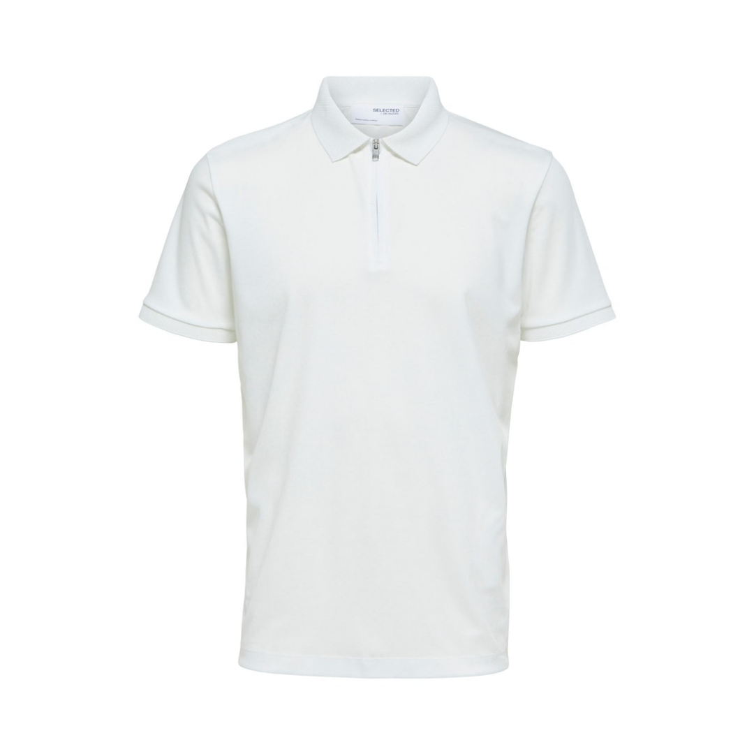 Selected Zip Polo Baumwolle-Polyester Cloud Dancer