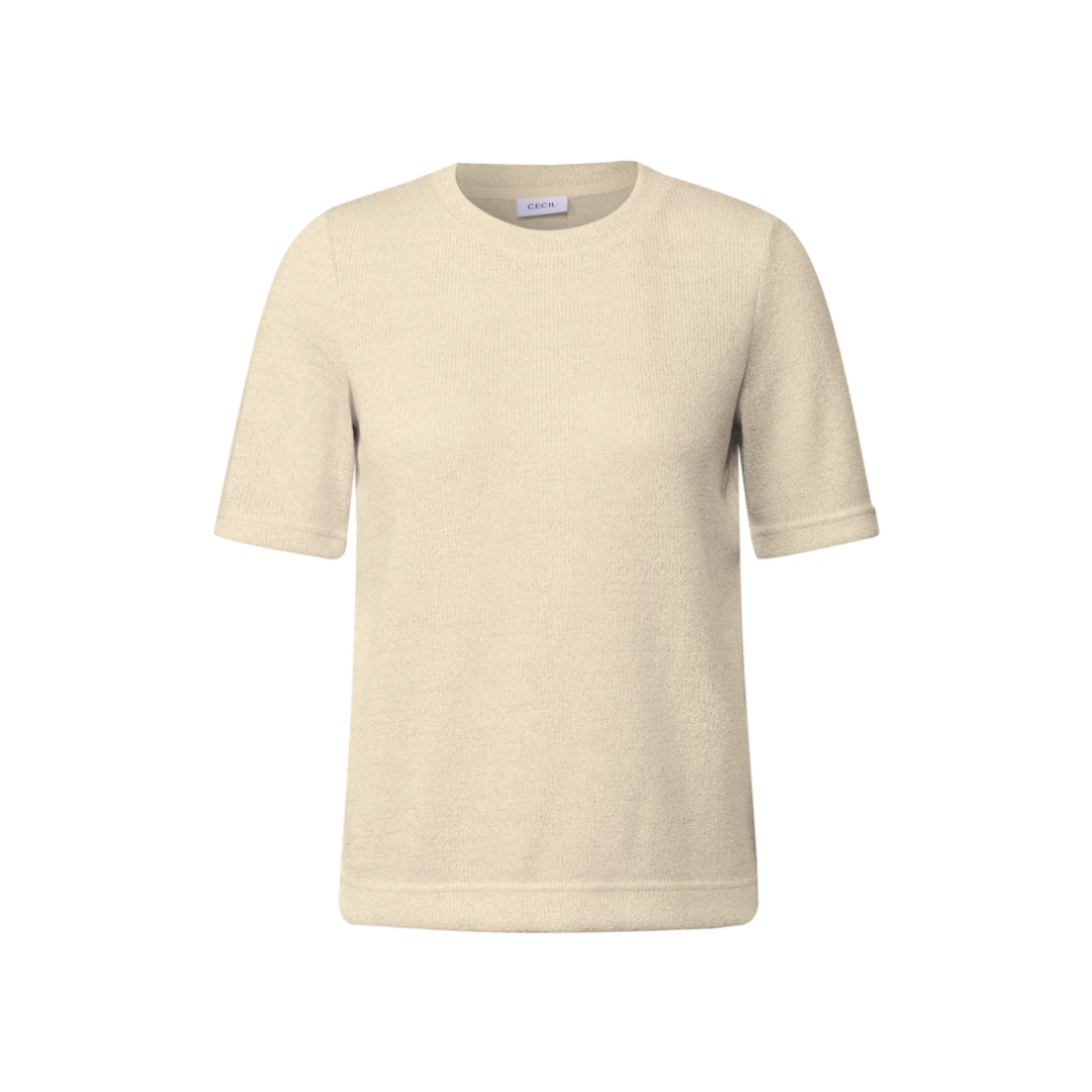 cecil T-Shirt Strick-Look Rundhalsausschnitt Viskose-Polyester Light Beige