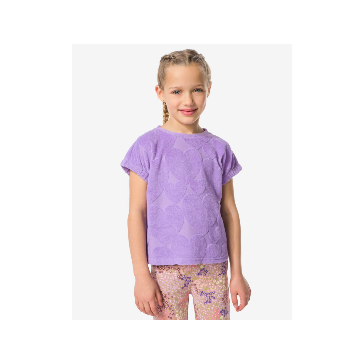HEMA HEMA Kinder T-shirt Badstof Hartjes Paars (paars)