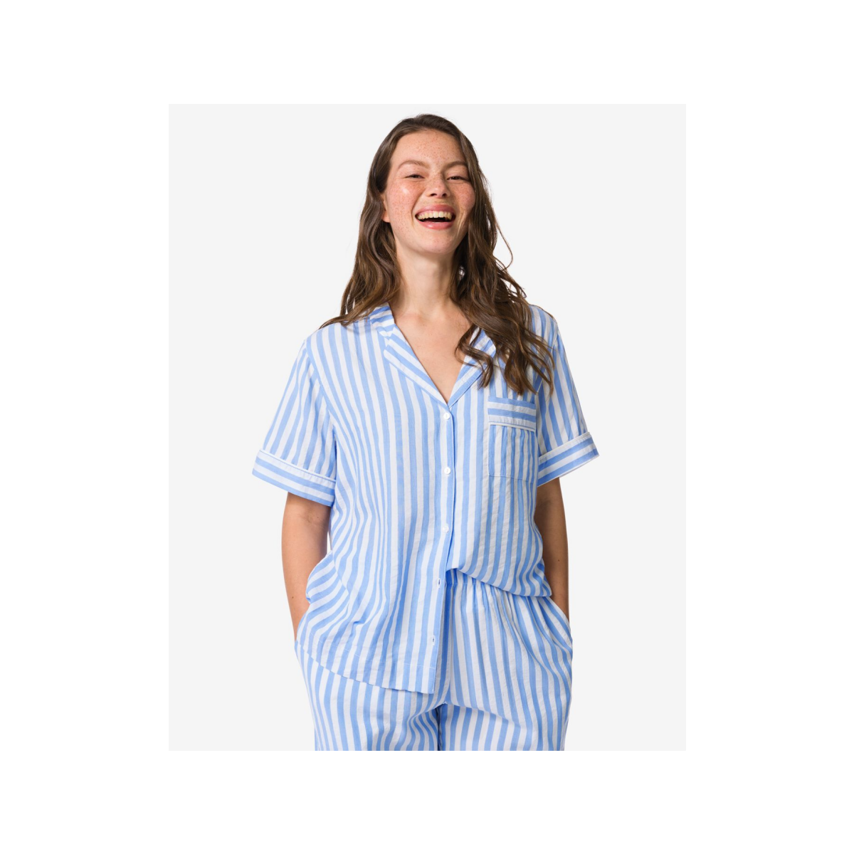 HEMA HEMA Damespyjama Seersucker Strepen Blauw (blauw)