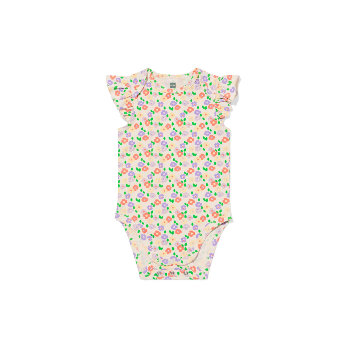 HEMA HEMA Baby Meegroeiromper Ruches Bloemen Gebroken Wit (gebroken wit)