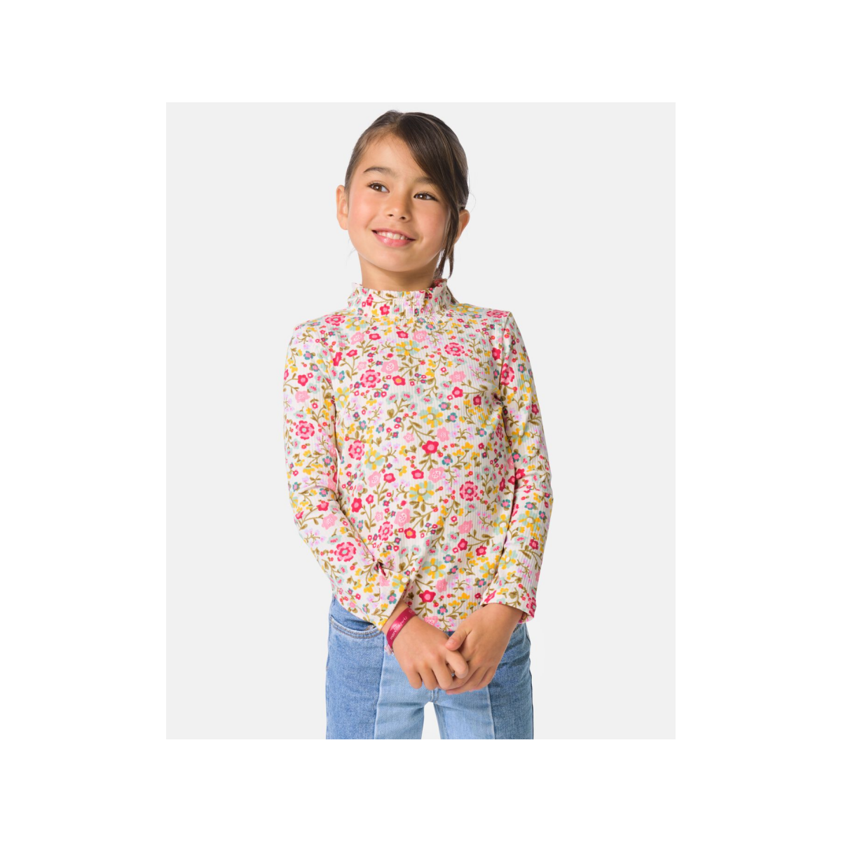 HEMA Kinder T-shirt rib bloemen ecru (ecru)