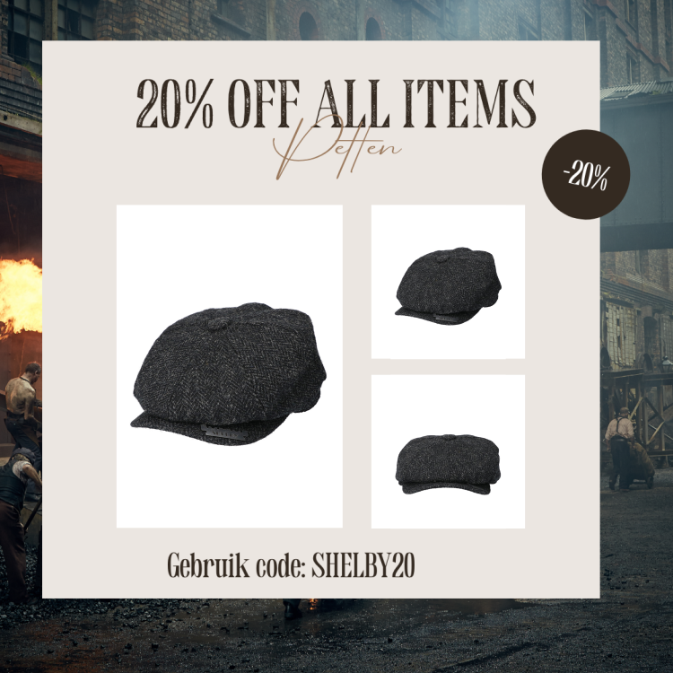 Newsboy Pet | Harris Tweed | 8-panelen | Zwart | Peaky Blinders