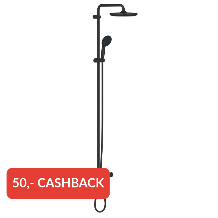 Grohe QuickFix Vitalio Start 250 regendoucheset met 3 straalsoorten en thermostaatkraan incl. baduitloop Ø25cm mat zwart