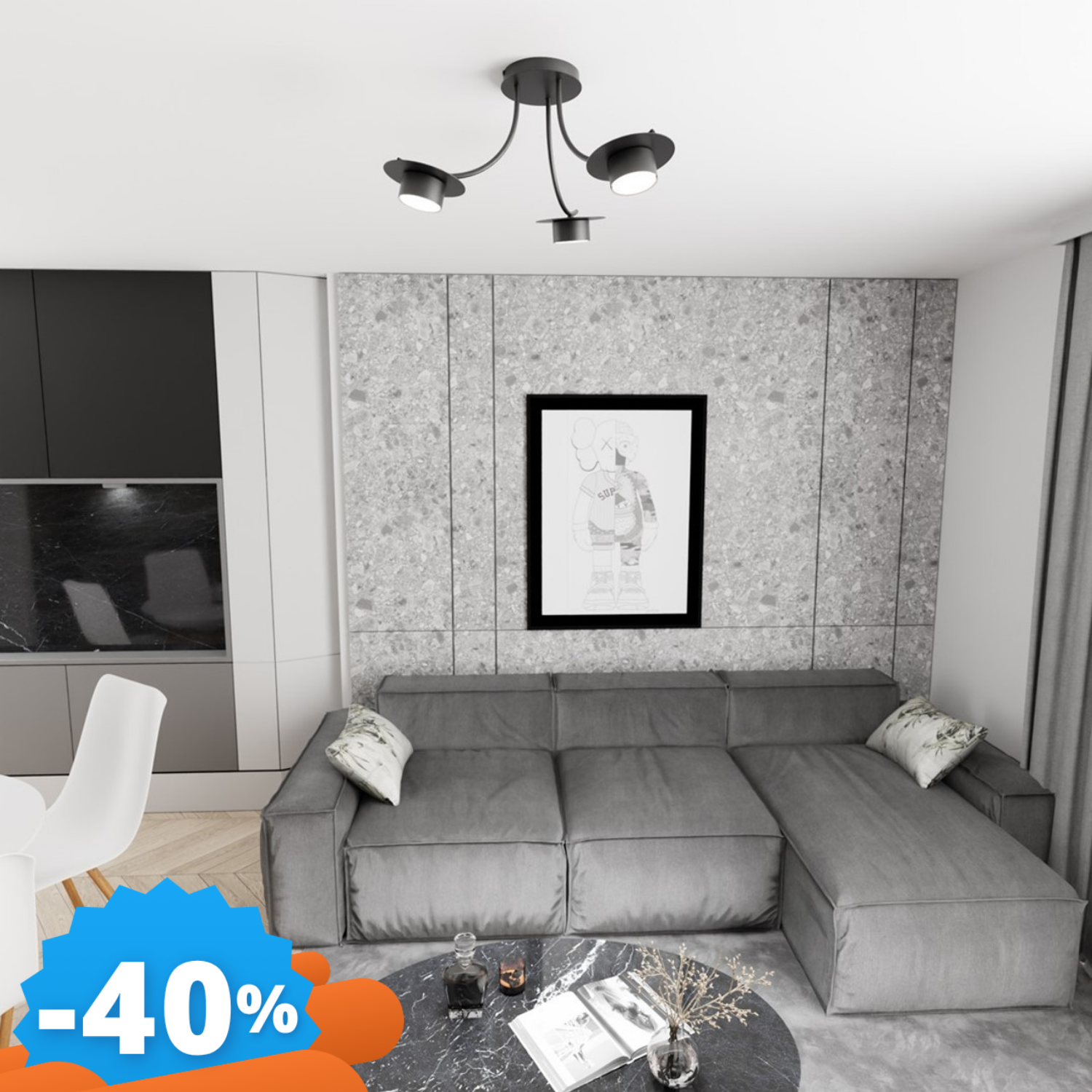 Emibig Lighting Nero Lampada A Soffitto In Acciaio Enso 3 Da Interno 3Xgx53