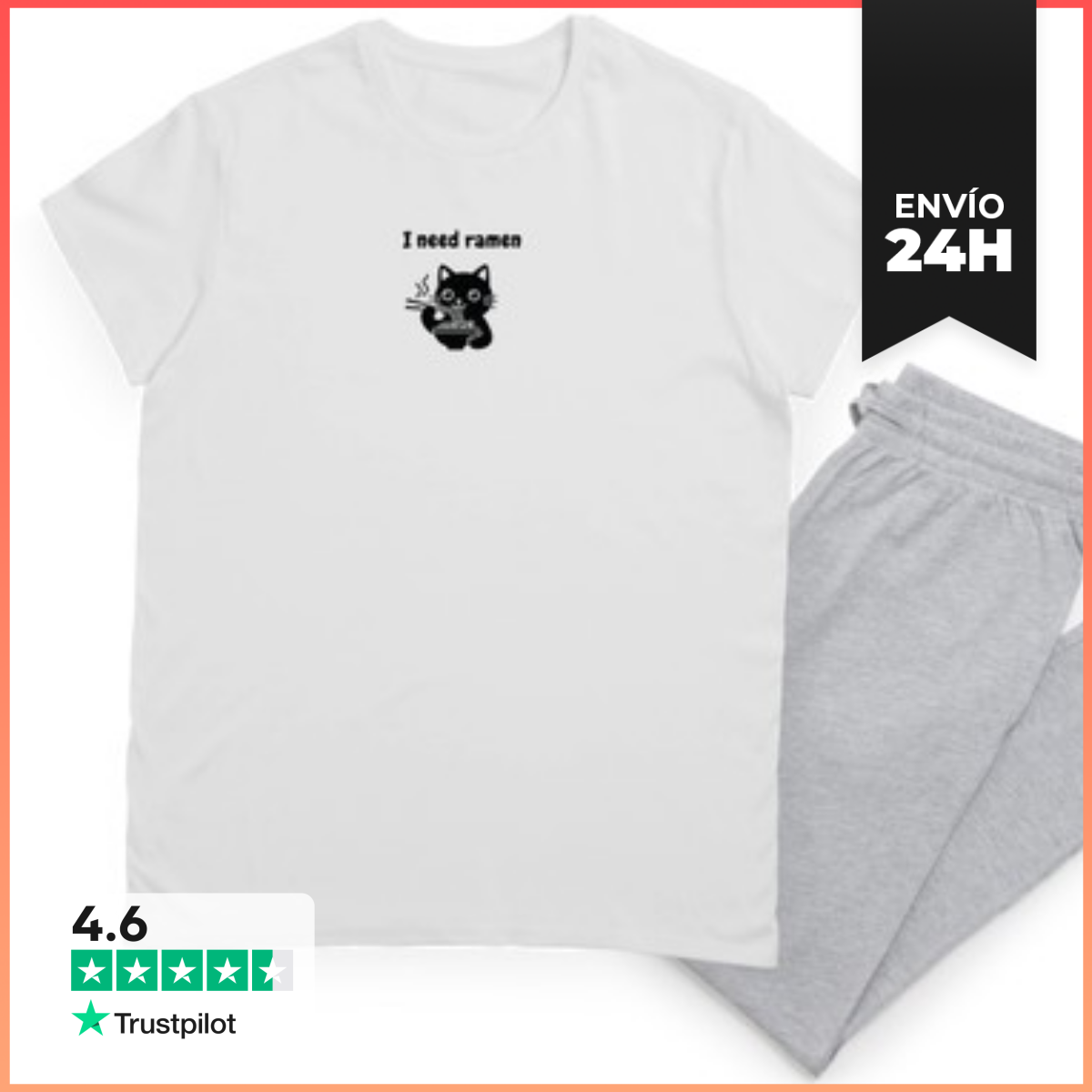 Pijama Gato Negro Kawaii Amante De Los Fideos Ramen LaTostadora