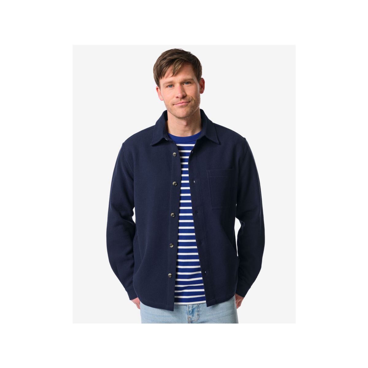 HEMA HEMA Herenoverhemd Stef Wafel Middenblauw (middenblauw)