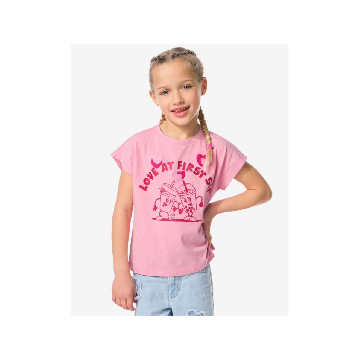 HEMA Kinder T-shirt jersey drinks roze (roze)