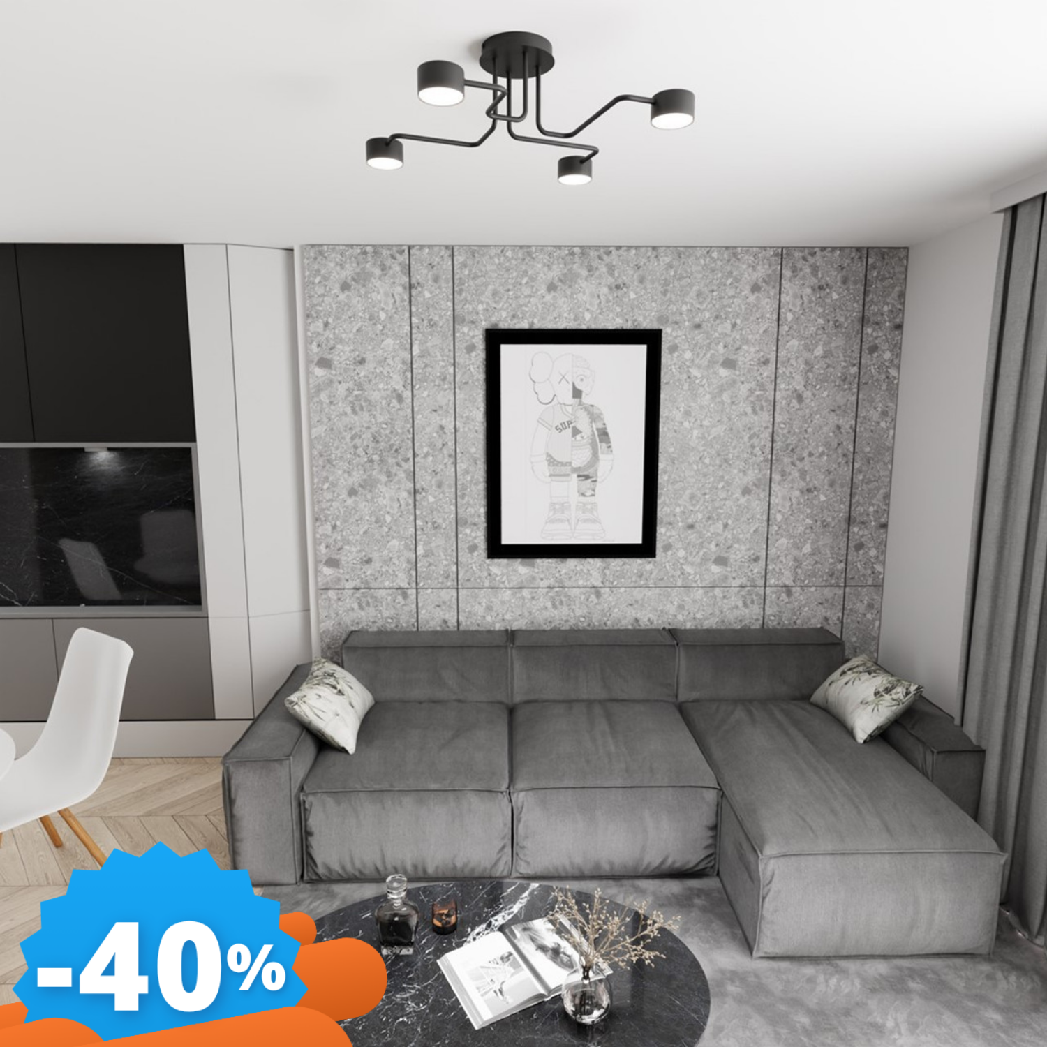 Emibig Lighting Nera Lampada Da Soffitto In Acciaio Kurage 4 4Xgx53