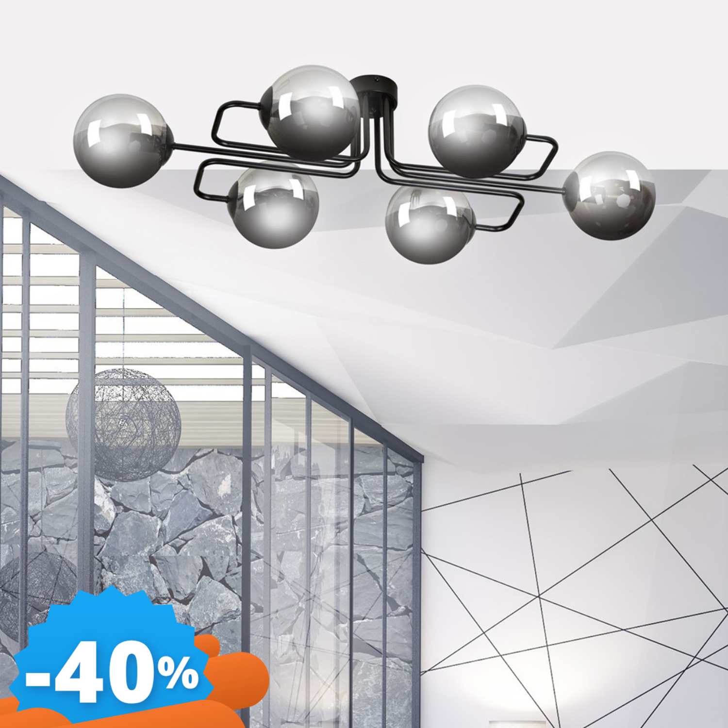 Emibig Lighting Lampadario Da Soffitto Brendi 6 In Acciaio E Vetro 6Xe14