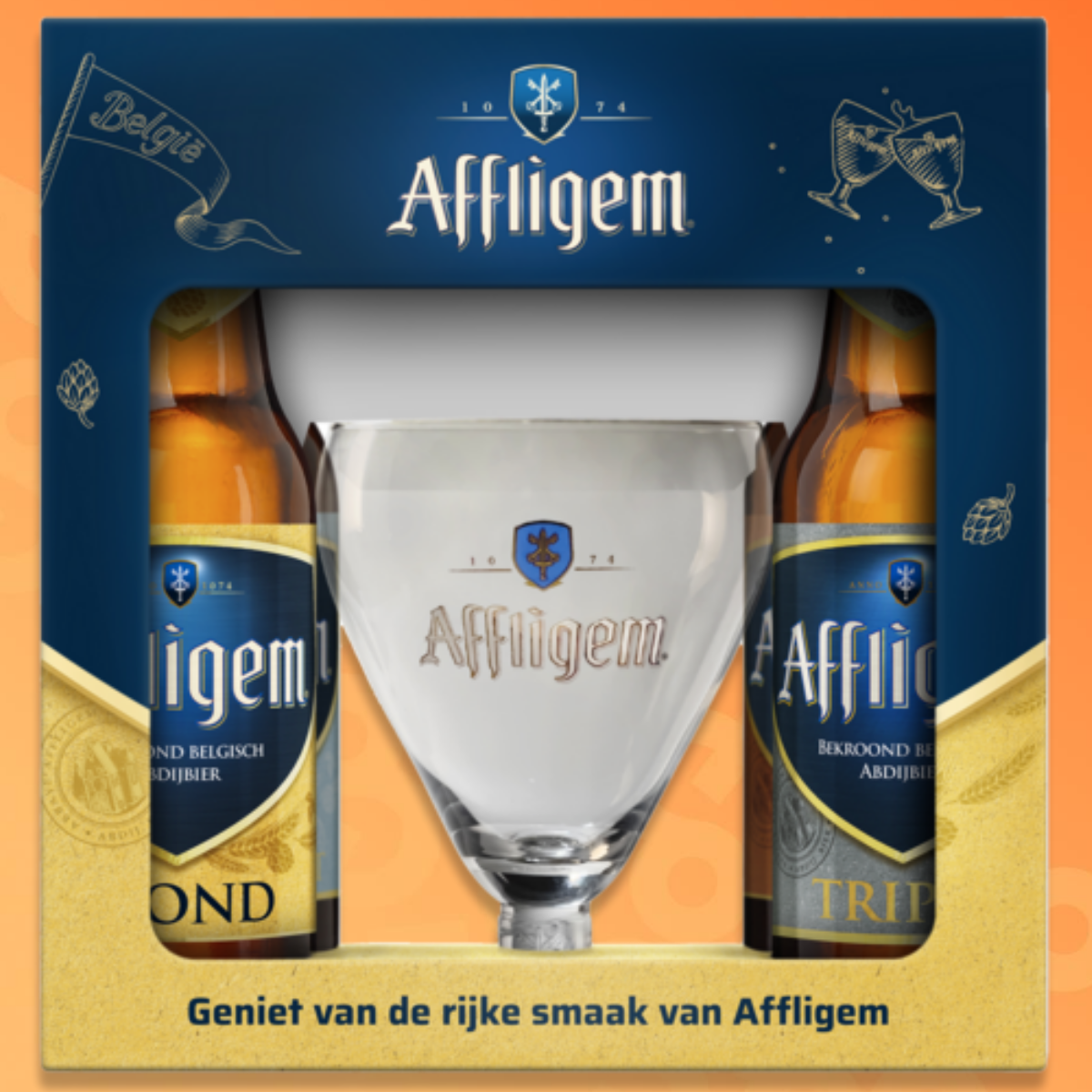 Affligem gift pack with four 30 cl bottles and a glass