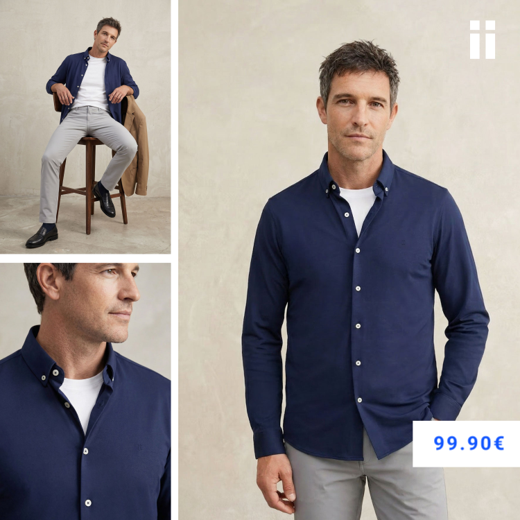 Camisa casual hombre azul marino regular