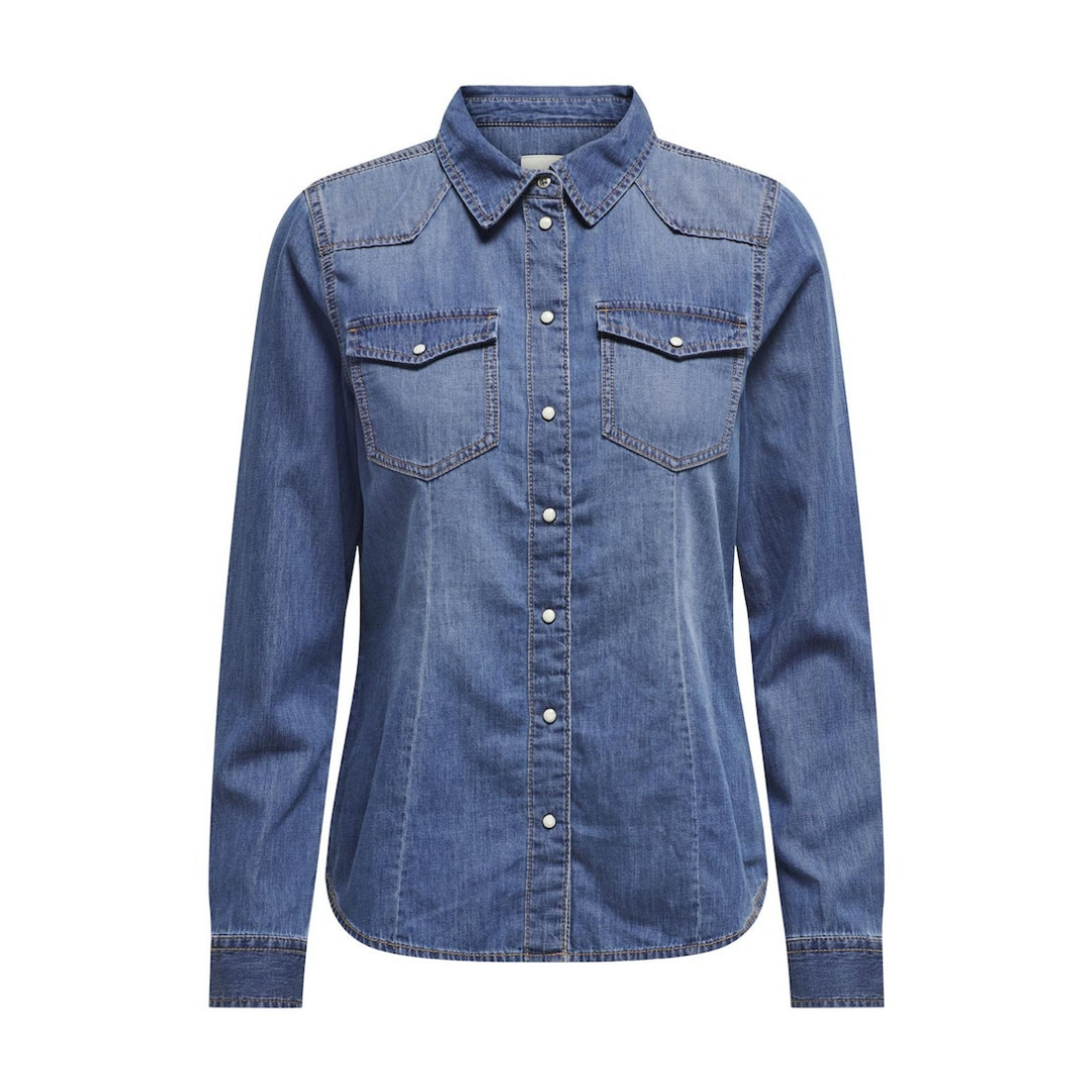 Only Langarmshirt Modern Baumwolle Medium Blue Denim
