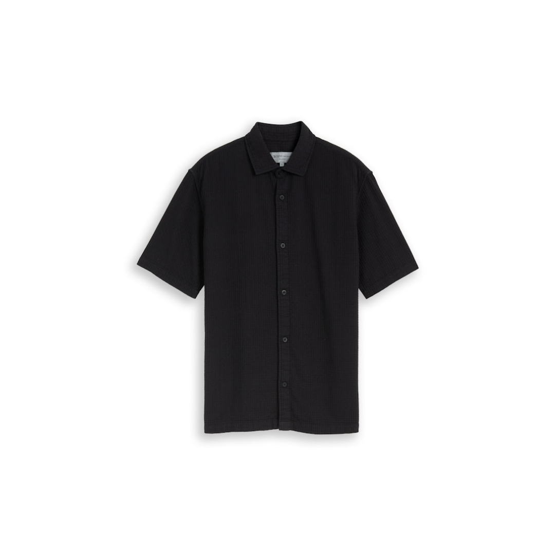 Tom Tailor Denim Kurzarmhemd Relaxed Fit Waffelstruktur Baumwolle Black