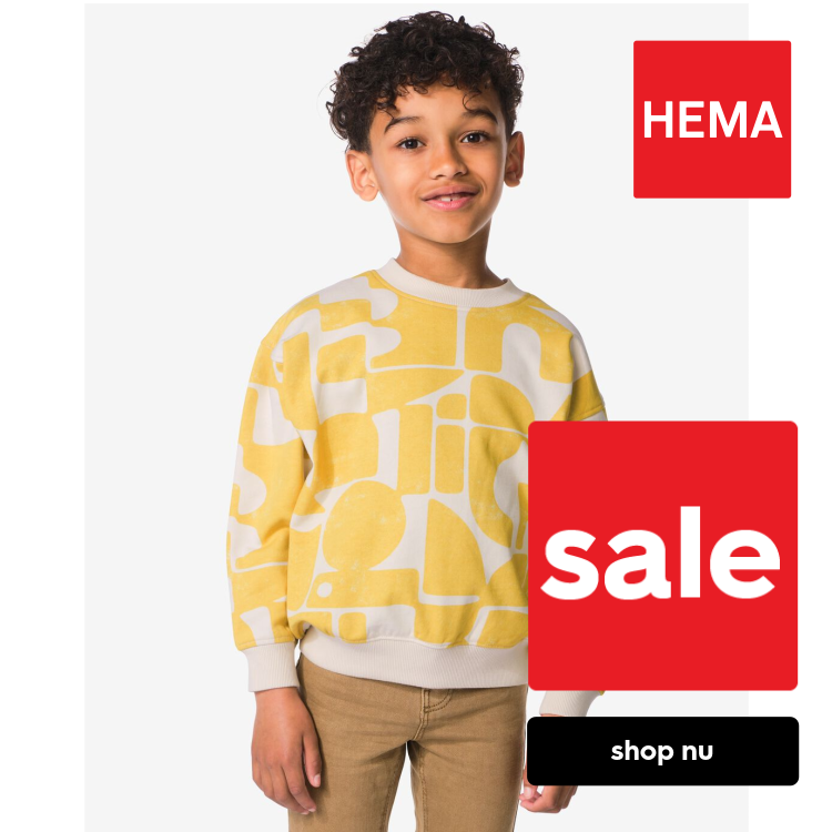 HEMA Kindertrui sweatstof abstract mosterdgeel