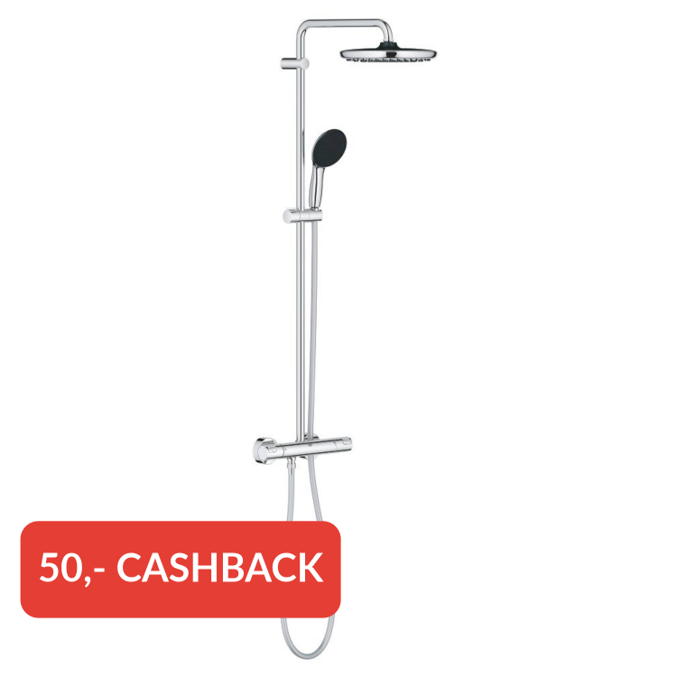 Grohe QuickFix Vitalio Start 250 regendoucheset met 3 straalsoorten en thermostaatkraan Ø25cm chroom