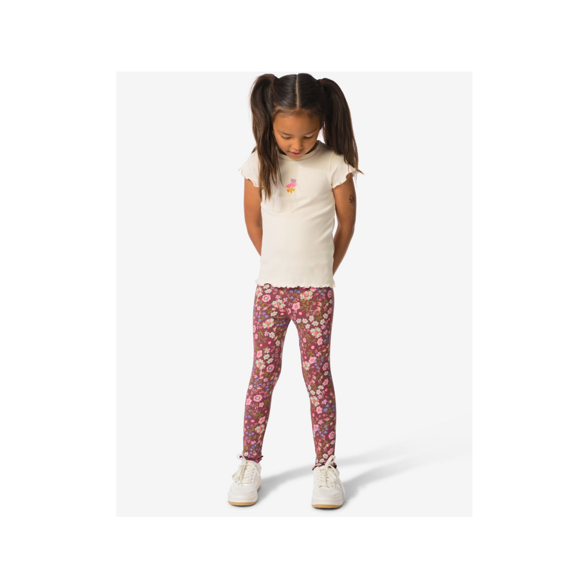 HEMA Kinderleggings rib bloemen - 2 stuks lichtbruin (lichtbruin)