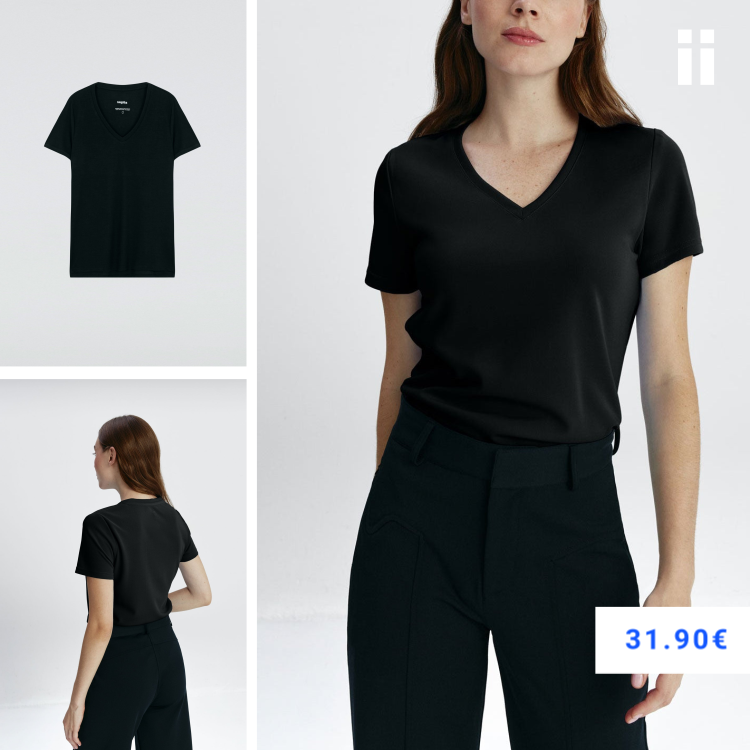 Camiseta cuello pico negra mujer