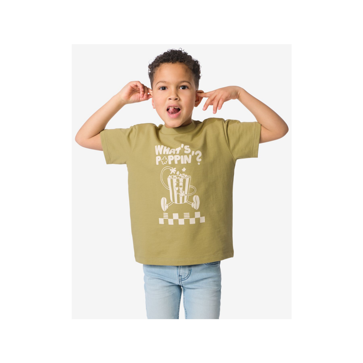 HEMA Kinder T-shirt popcorn olijf (olijf)