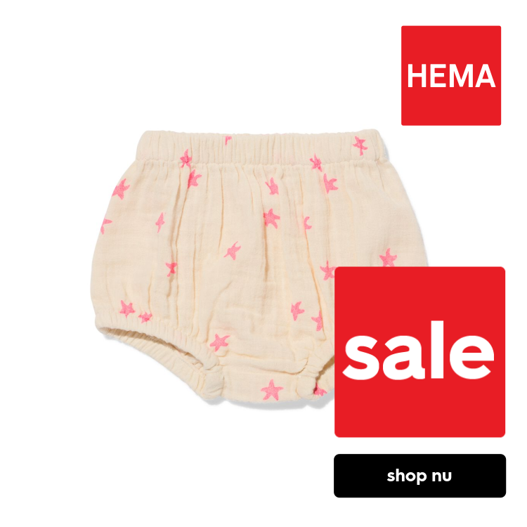 HEMA Newborn broek comfy fit mousseline sterren ecru (ecru)