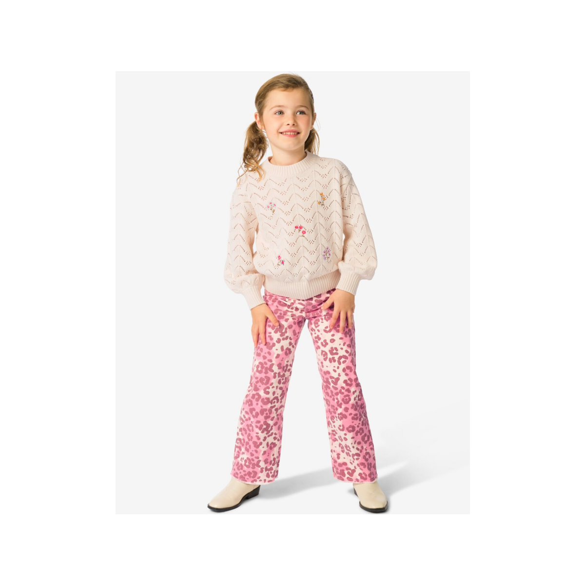 HEMA HEMA Kinderjeans Wijd Dieren Roze (roze)