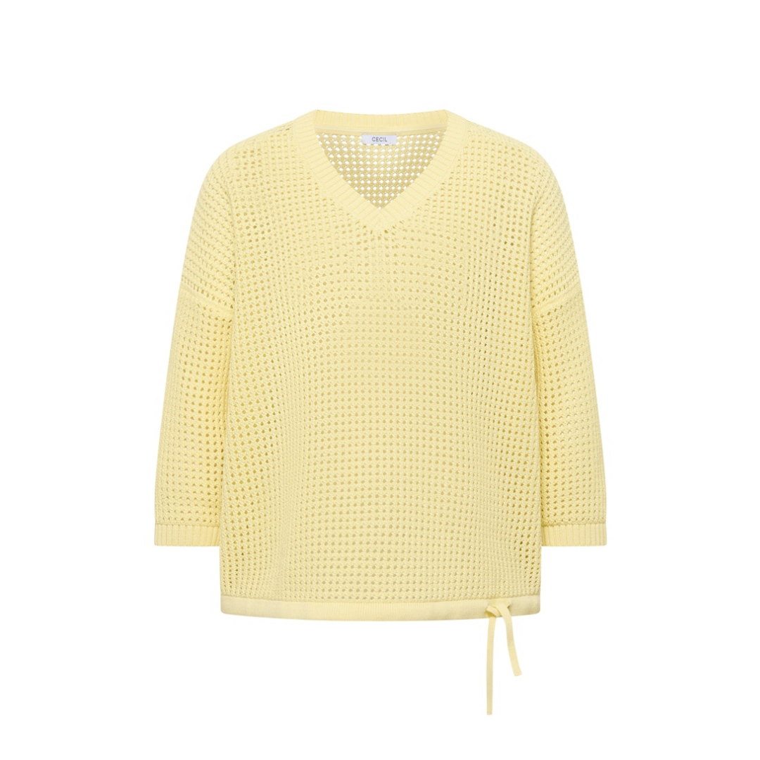 cecil Pullover Kurzarm Crochet V-Ausschnitt Baumwolle Beige