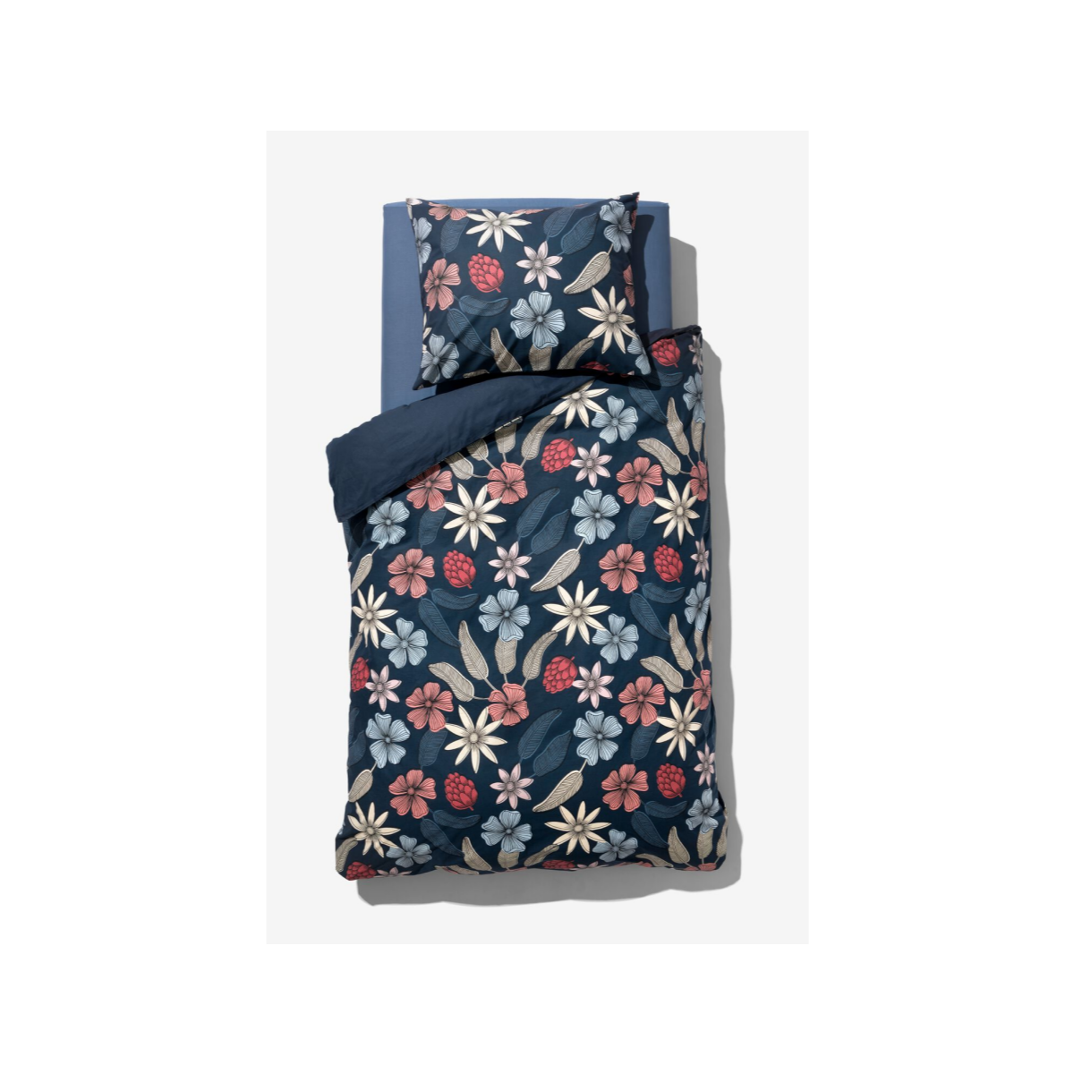 HEMA HEMA Dekbedovertrek 140x200/220cm Zacht Katoen Bloemen Blauw (blauw)