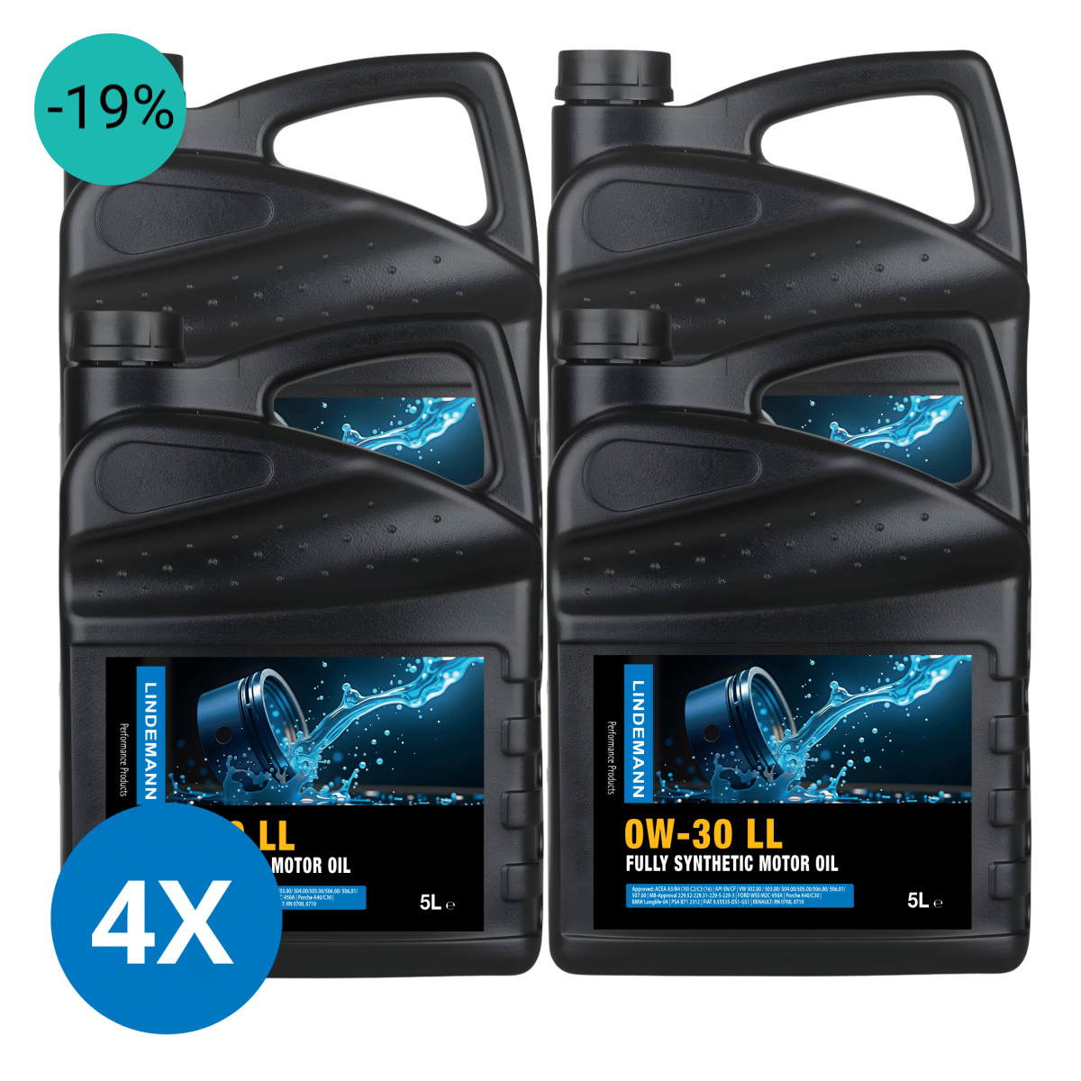 Lindemann Motorolie 0W-30 LL - Doos 4x5L | C3 | voor oa VW, BMW, Opel | Longlife | Volsynthetisch | Benzine & Diesel