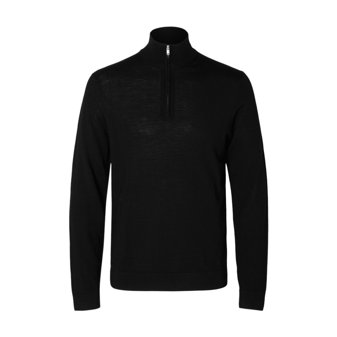 Selected Pullover Half Zip Wolle Black